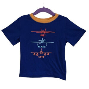 Joe Boxer Boys 3T Short Sleeve Graphic Ringer Tee Blue Just Plane Cute Airplane